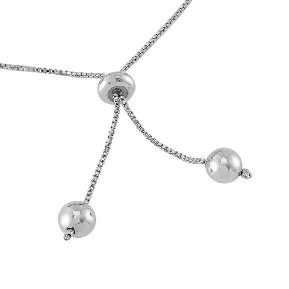 Women's Round and Oval Beaded Bolo Bracelet in Silvertone - Fits 6-9" - Picture 3 of 3